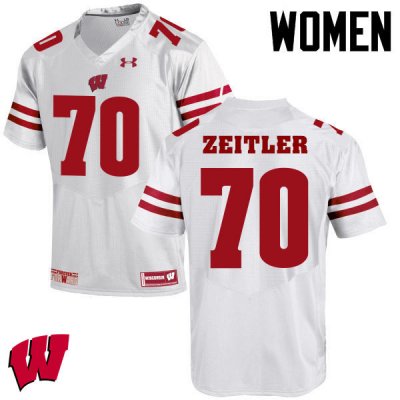 Women's Wisconsin Badgers NCAA #70 Kevin Zeitler White Authentic Under Armour Stitched College Football Jersey MK31V85VW